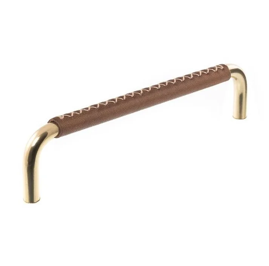 Linfalk Handtag mässing/cognac läder korsstygn, utan fot 7353-96-0131LX