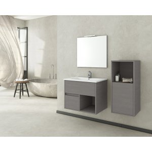 Badrumsmöbler Sorrento 65 - Cementfärgat med spegel- & sidoskåp
