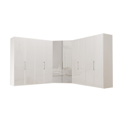Garderob Atlanta - Vit 216 cm, Vitt glas, 200 + walk-in + 200