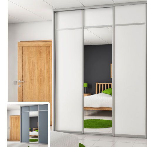 London Skjutdörr Vit/Grå + Spegel 2630 mm 3 dörrar