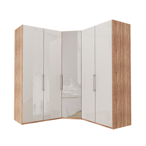 Garderob Atlanta - Ljus rustik ek 216 cm, 100 + hörn + 100