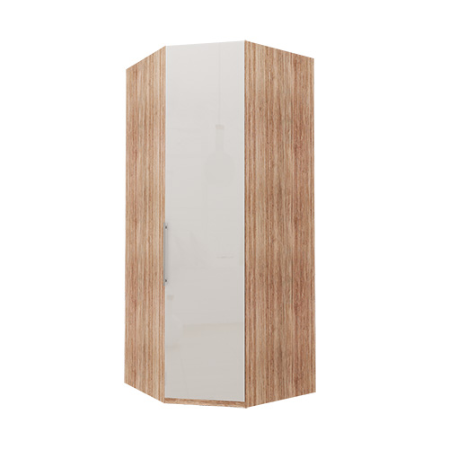 Hörngarderob Atlanta garderob Vitt glas, 236 cm, Ljus rustik ek