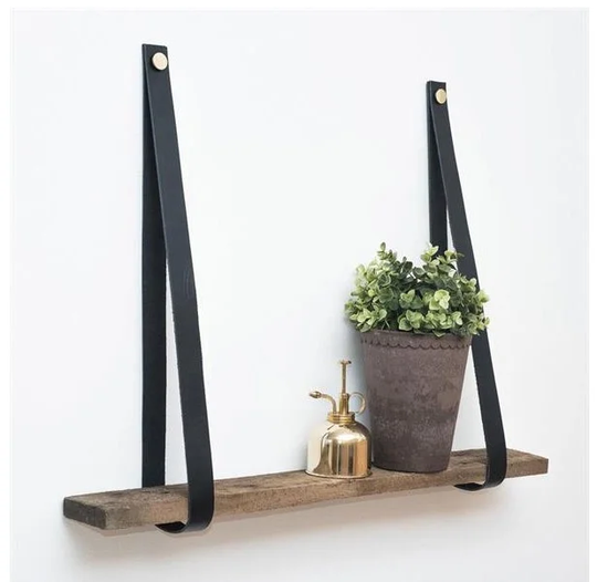 Linfalk Hyllhängare konsol läder Längd 600mm svart-mässing 0152L-2501