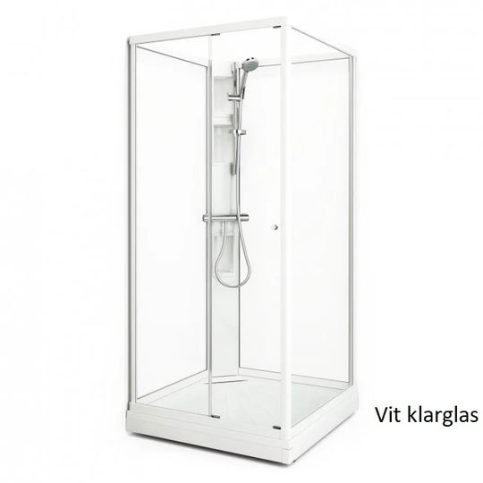 Macro Duschkabin Flow Front - Klarglas/Ice Bakvägg Vit 71 x 91