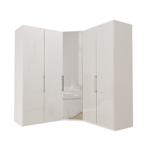 Garderob Atlanta - Vit 236 cm, Vitt glas, 100 + hörn + 100