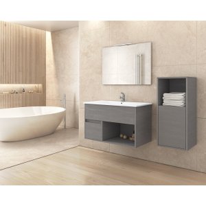 Badrumsmöbler Sorrento 85 - Cementfärgat med spegel- & sidoskåp